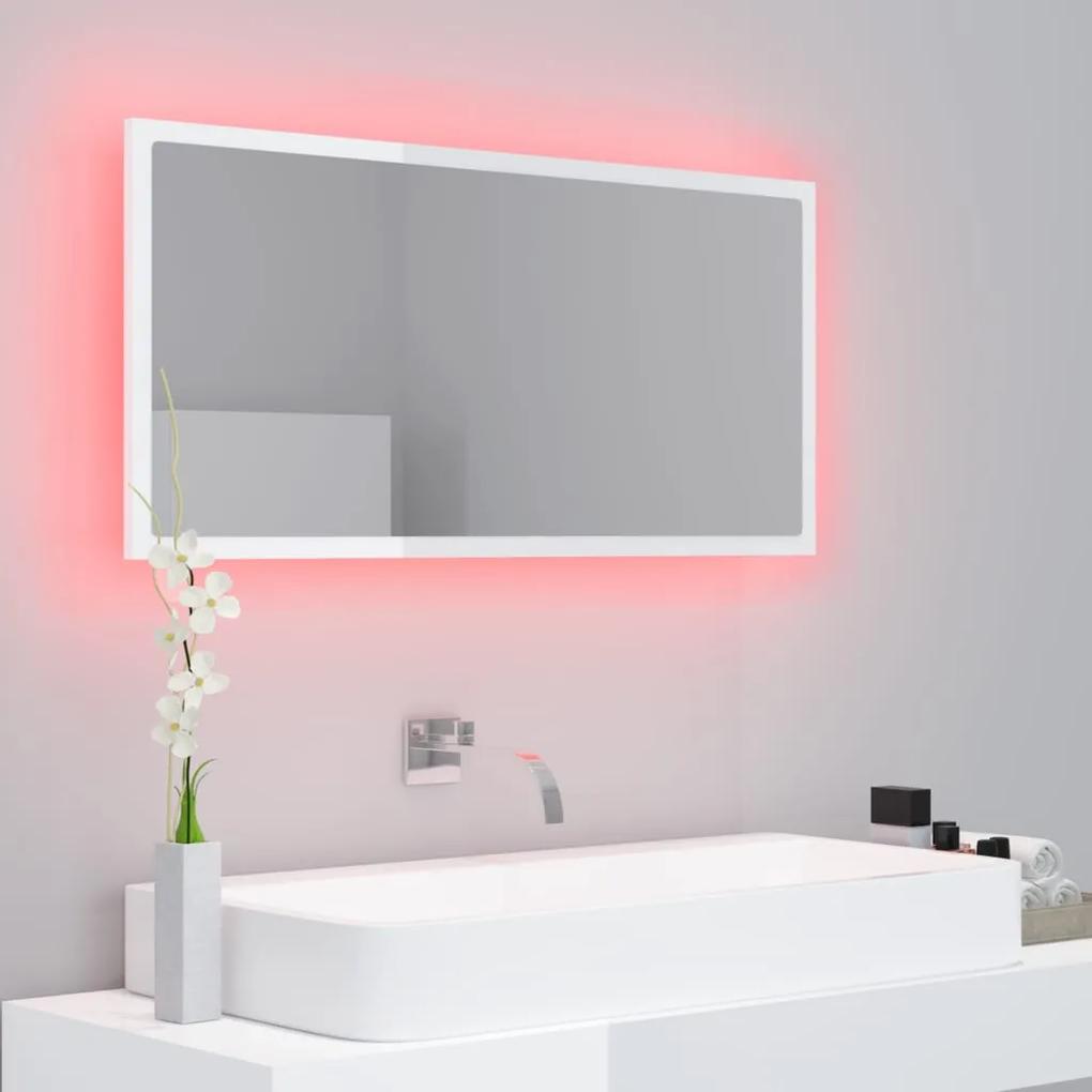 Specchio da Bagno LED Bianco Lucido 90x8,5x37 cm in Acrilico