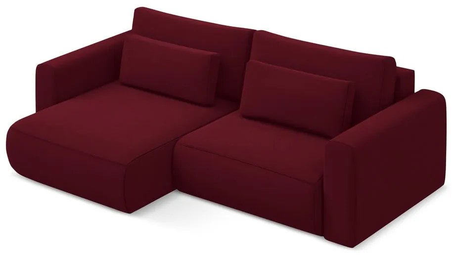 Divano angolare burgundy allungabile/con contenitore (con penisola a sinistra/con chaise lounge) con rivestimento in velluto Kapua – Makamii