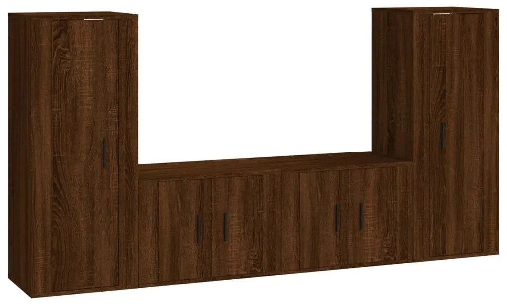 Set mobili porta tv 4 pz rovere marrone in legno multistrato