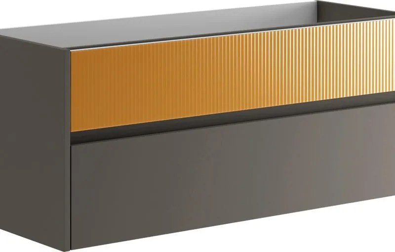 Mobile da bagno sospeso sotto lavabo Niwa 2 cassetti L 119.5 x H 50 x P 45.5 cm grigio e senape cannettato