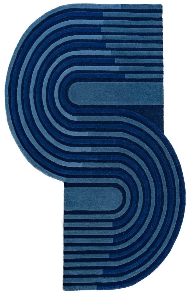 Tappeto blu scuro in lana tessuto a mano 150x240 cm Conway Retro – Flair Rugs