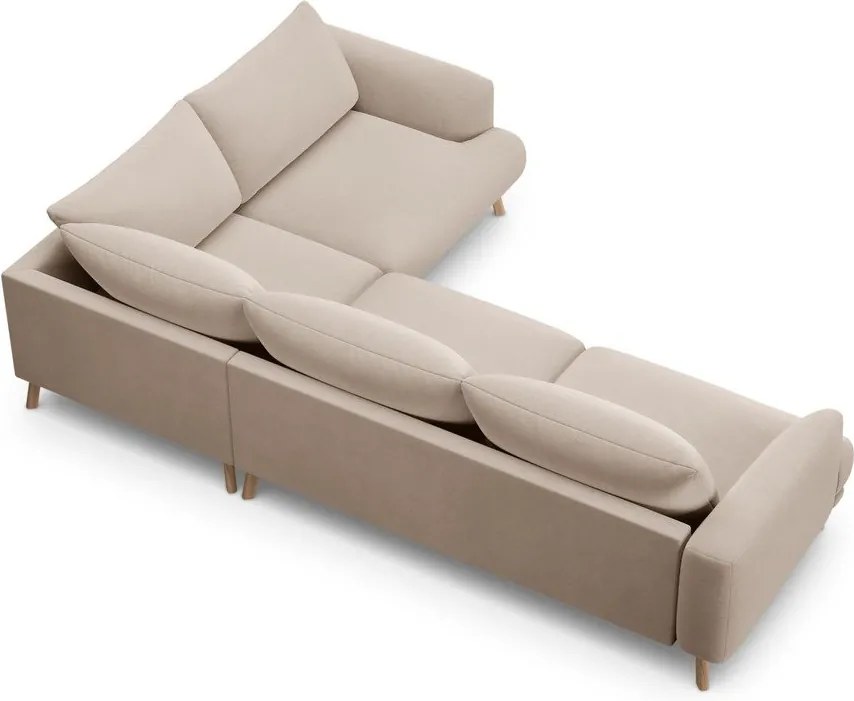 Divano angolare beige (con penisola a destra/a L) con rivestimento in velluto Naomi – Micadoni