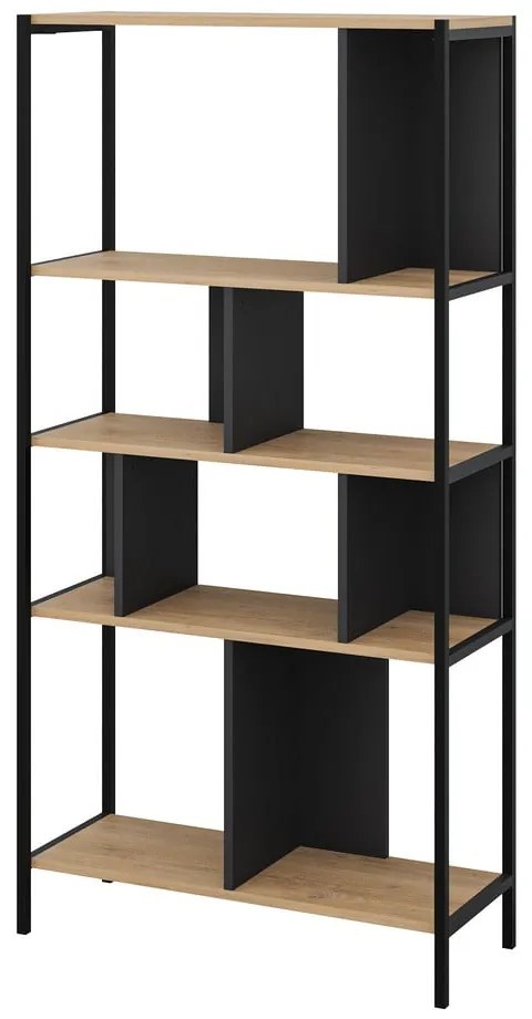 Libreria in rovere decorata in nero e naturale 88x175 cm Alabama - Marckeric