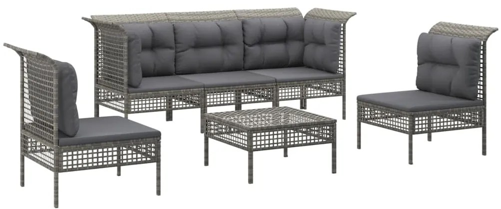 Set divani da giardino 6 pz con cuscini in polyrattan grigio