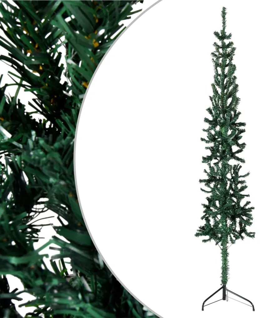 Albero Natale Artificiale Sottile a Metà con Supporto Nero e Verde, Verde / 150 cm