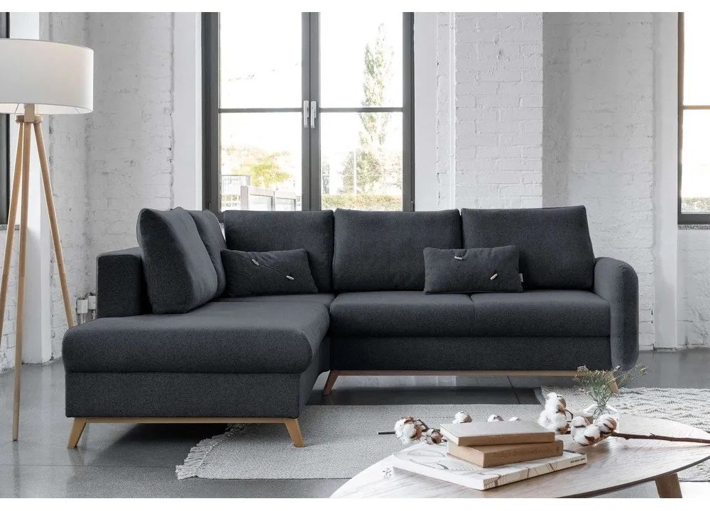 Divano letto angolare grigio scuro L, angolo sinistro Scandic Lagom - Miuform