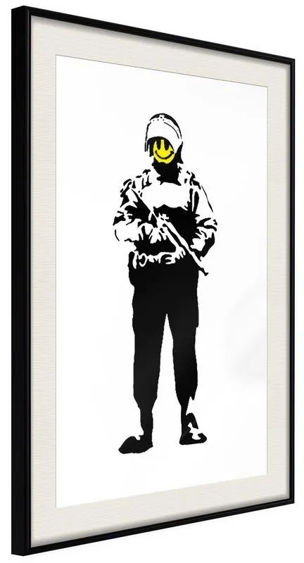 Poster  Banksy: Smiling Copper  Cornice Quadri Cornice nera con pass-partout, Larghezza x Altezza Home decor 30x45