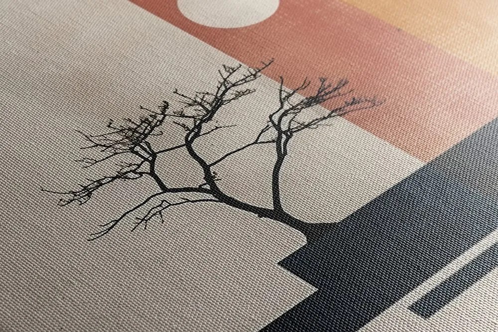 Quadro su tela – Japandi albero con elementi astratti