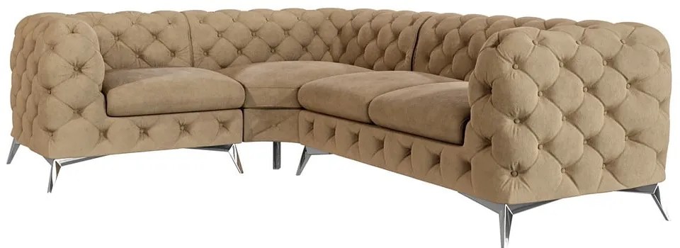 Divano angolare marrone chiaro (con penisola a sinistra/a L) con rivestimento in velluto Chelsea – Ropez