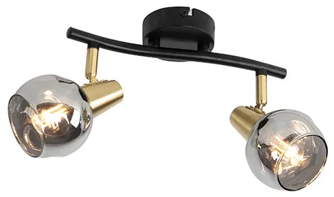 Plafoniera Art Déco vetro fumé nero con ottone 2 luci - VIDRO