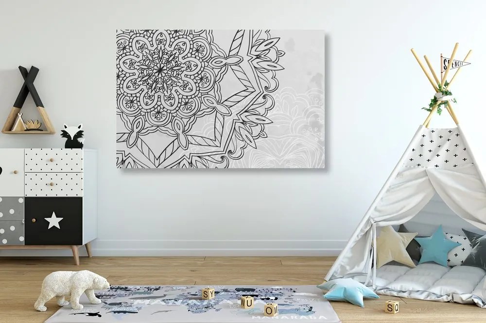 Stampa su tela – Mandala in tema invernale in bianco e nero