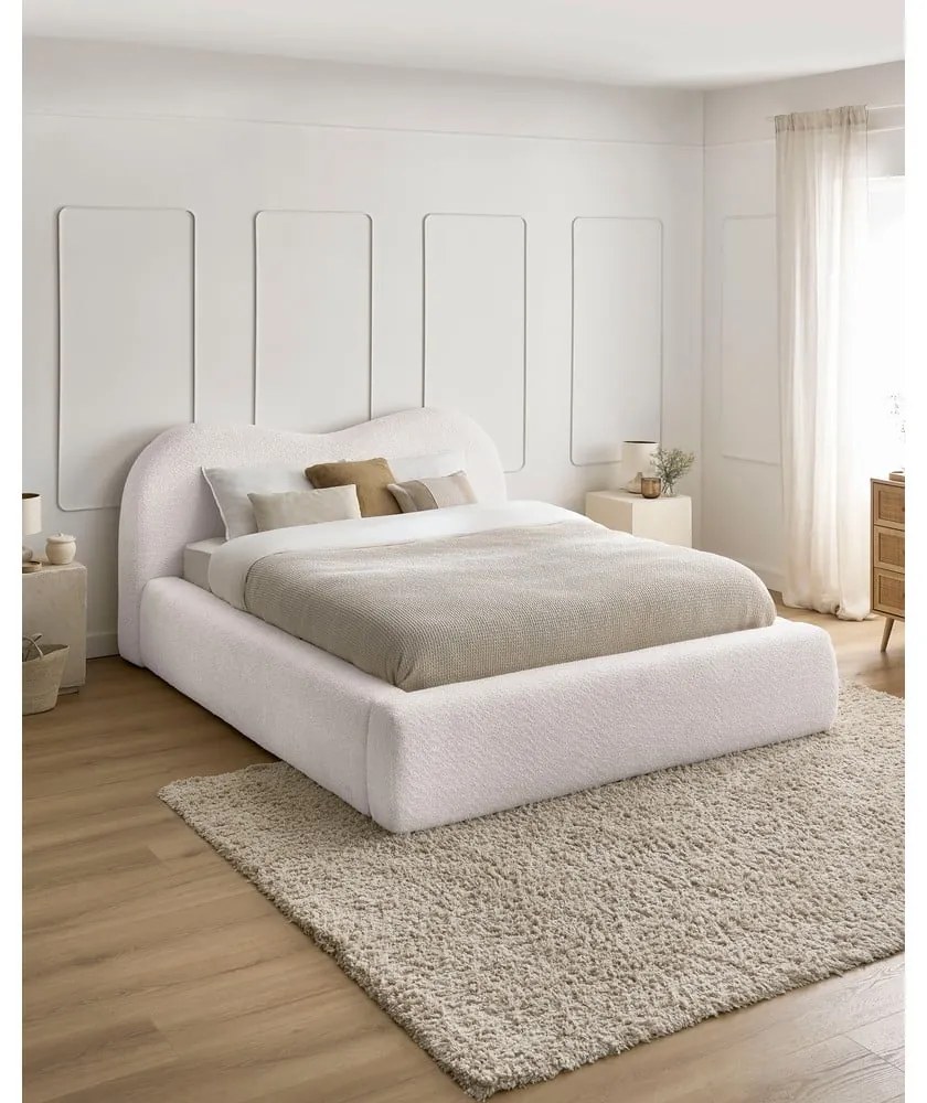 Letto matrimoniale bianco imbottito con spazio contenitivo con rete inclusa 160x200 cm Orlane – Bobochic Paris