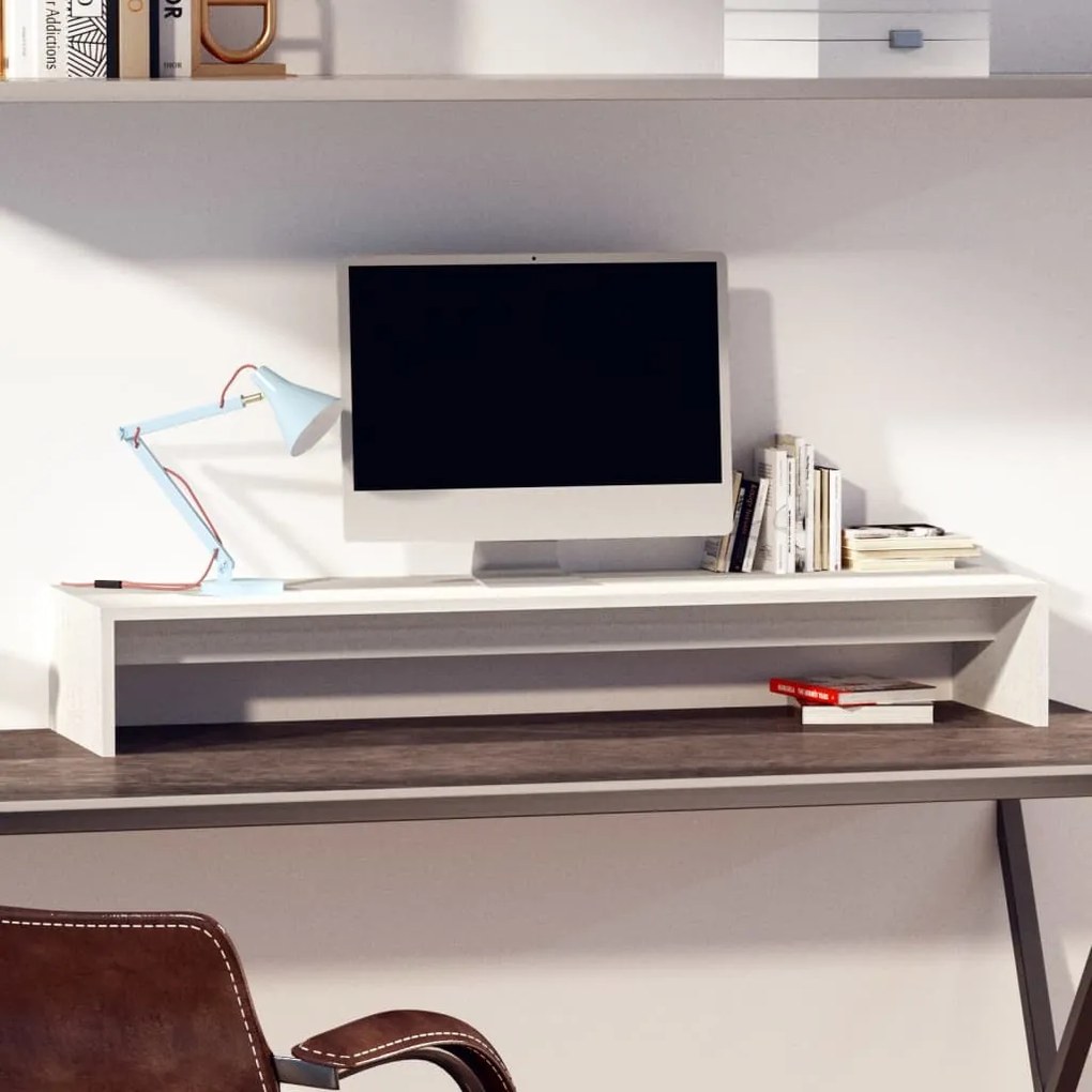 Supporto per monitor bianco 100x27x15 cm legno massello di pino