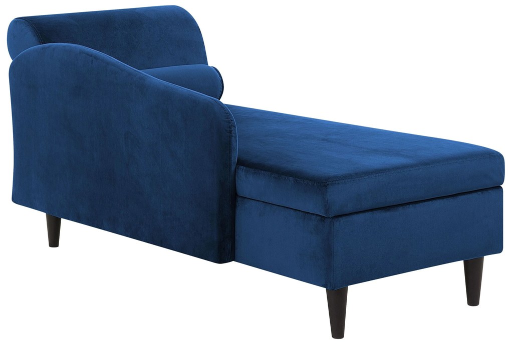 Chaise longue velluto blu marino e legno scuro destra LUIRO Beliani