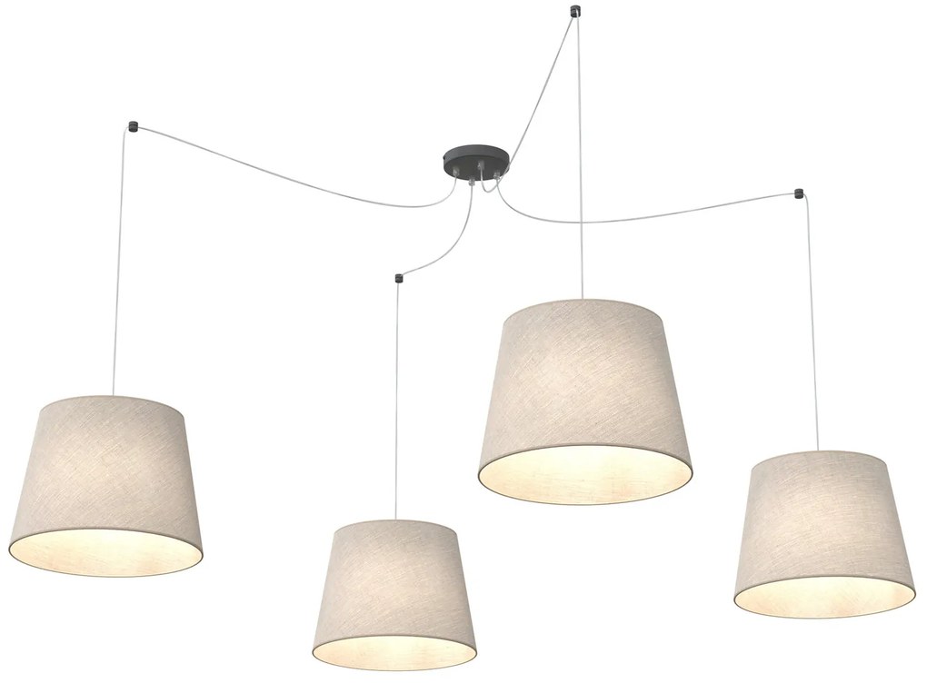 Sospensione 4 Luci Iside Con Fermacavi E Paralumi Beige