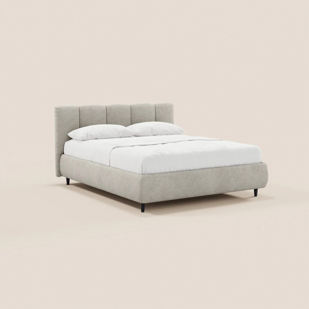 ARKAM letto imbottito con vano contenitore e testiera a lavorazione verticale - design shabby chic in tessuto certificato Oeko-Tex®