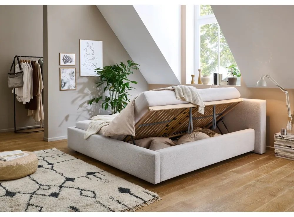 Letto matrimoniale imbottito grigio chiaro con contenitore con rete inclusa 140x200 cm Cube – Meise Möbel
