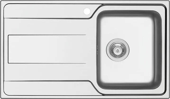 Lavello integrato 1 vasca in inox argento DELINIA Basalt L 50 x L 86 cm, sgocciolatoio a sinistra