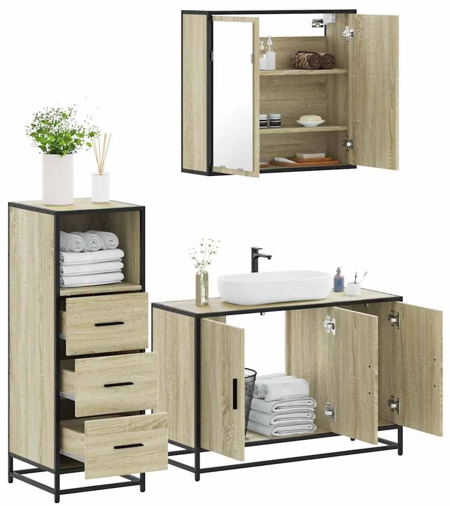 Set Mobili Da Bagno 3 Pz Rovere Sonoma İn Legno Multistrato /