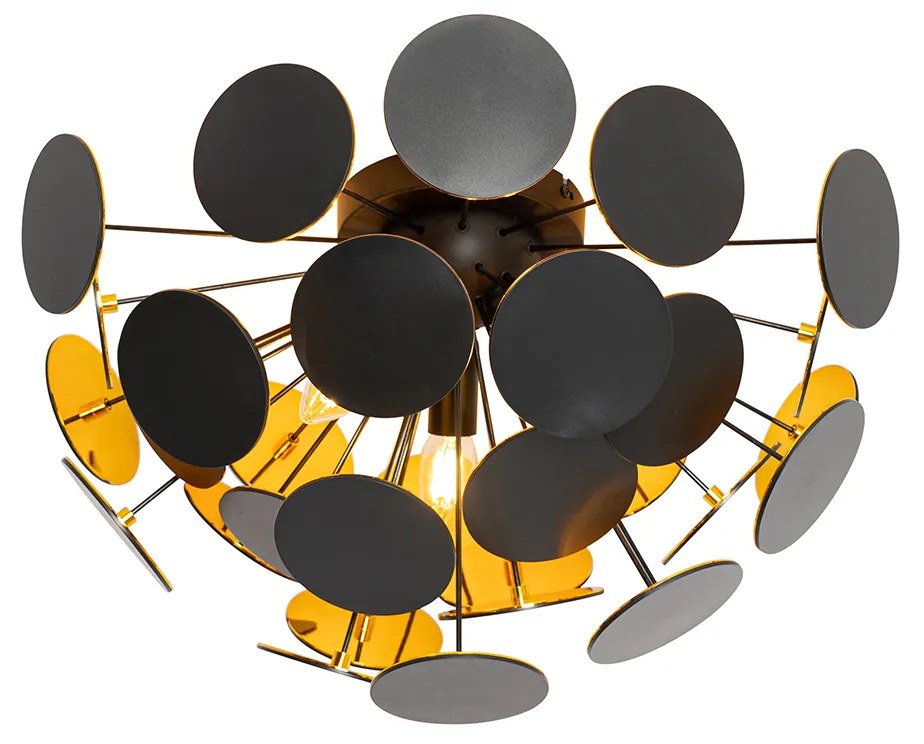 Lampada da soffitto di design nera con oro 54 cm 3 luci - Cerchio