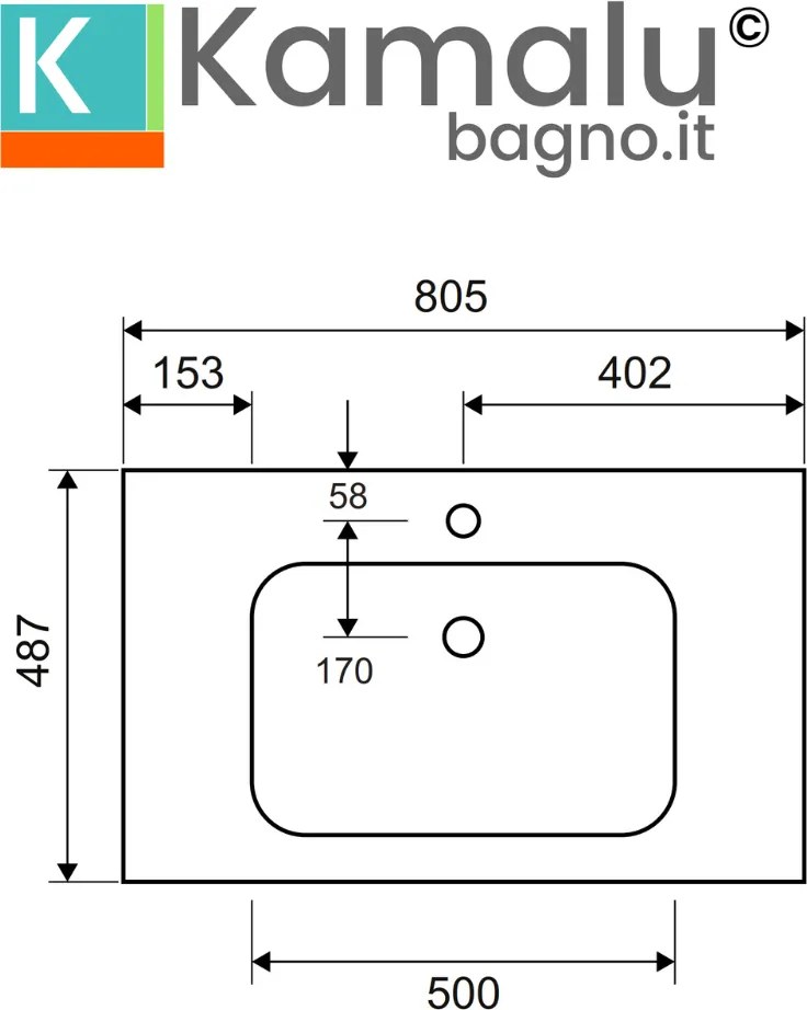 Mobile bagno sospeso 80cm effetto cannettato con lavabo incasso KDS-80L - KAMALU