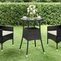 Tavolo da Giardino 60x75 cm Vetro Temperato e Polyrattan Nero 310598