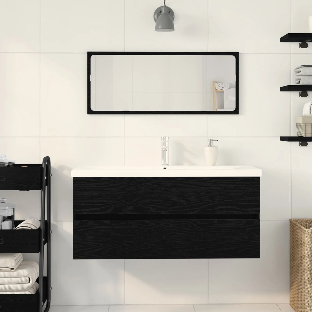 Mobile lavabo con bacino integrato rovere nero legno ingegnerizzato, mobile lavabo rovere nero 90x38.5x45 cm legno ingegnerizzato