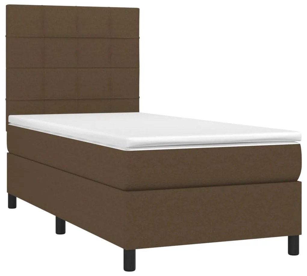 Letto a Molle Materasso e LED Marrone Scuro 90x190cm in Tessuto