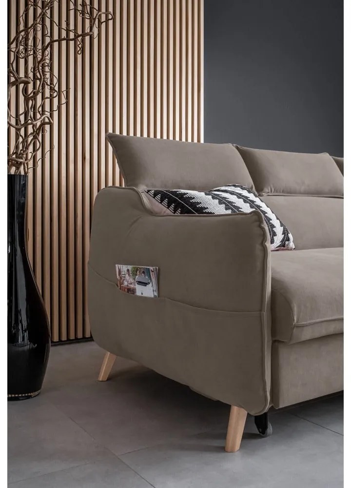 Divano letto angolare in velluto marrone chiaro (angolo destro) Sweet Harmony - Miuform