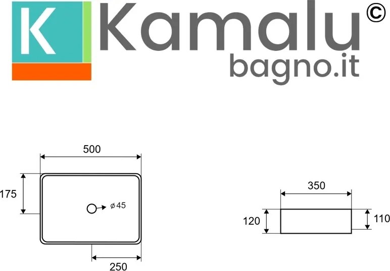 Lavabo appoggio rettangolare in acciaio finitura gun metal| KAM-L50GM - KAMALU