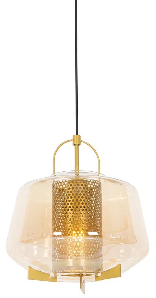 Lampada a sospensione Art Déco oro con vetro ambrato 30 cm - Kevin