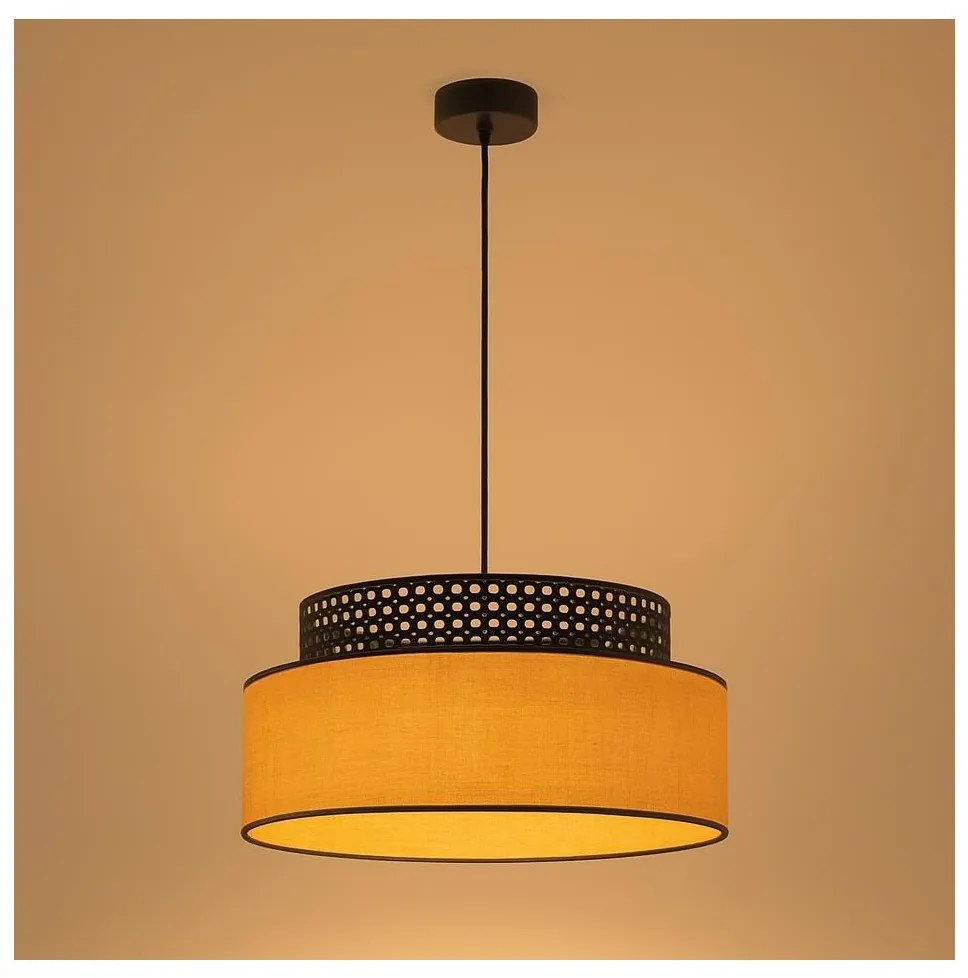 Lampadario a sospensione con filo BOHO 1xE27/60W/230V diametro 40 cm nero/rattan