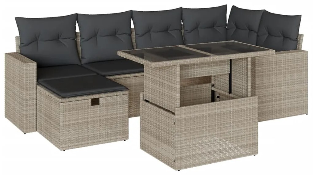 Set divani da giardino 7pz con cuscini grigio chiaro polyrattan