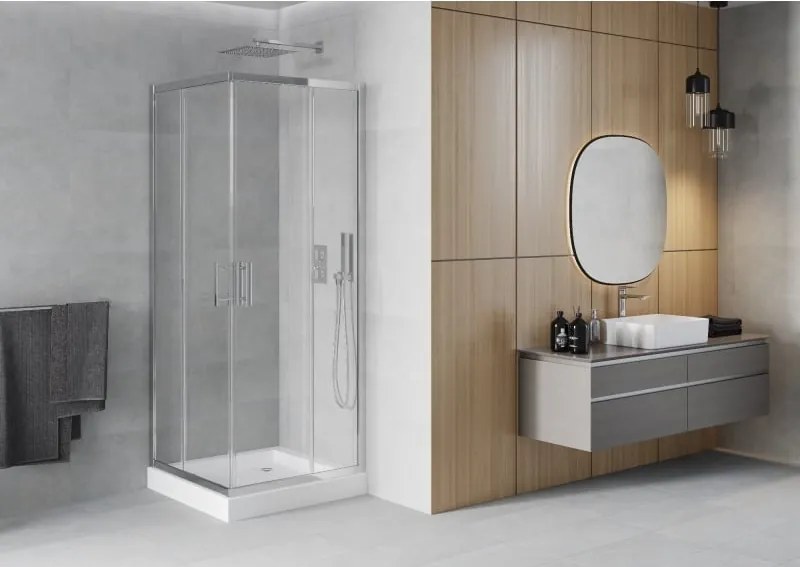 Mexen Rio cabina doccia quadrata 80 x 80 cm, trasparente, cromo + piatto doccia Rio, bianco - 860-080-080-01-00-4510