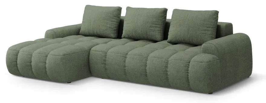 Divano angolare verde allungabile/con contenitore (con penisola a sinistra/con chaise lounge) Linz – Cosmopolitan Design