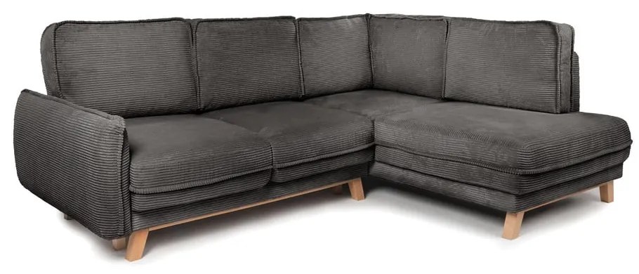 Divano angolare grigio allungabile (con penisola a destra) con rivestimento in velluto a coste Tori – Bonami Selection