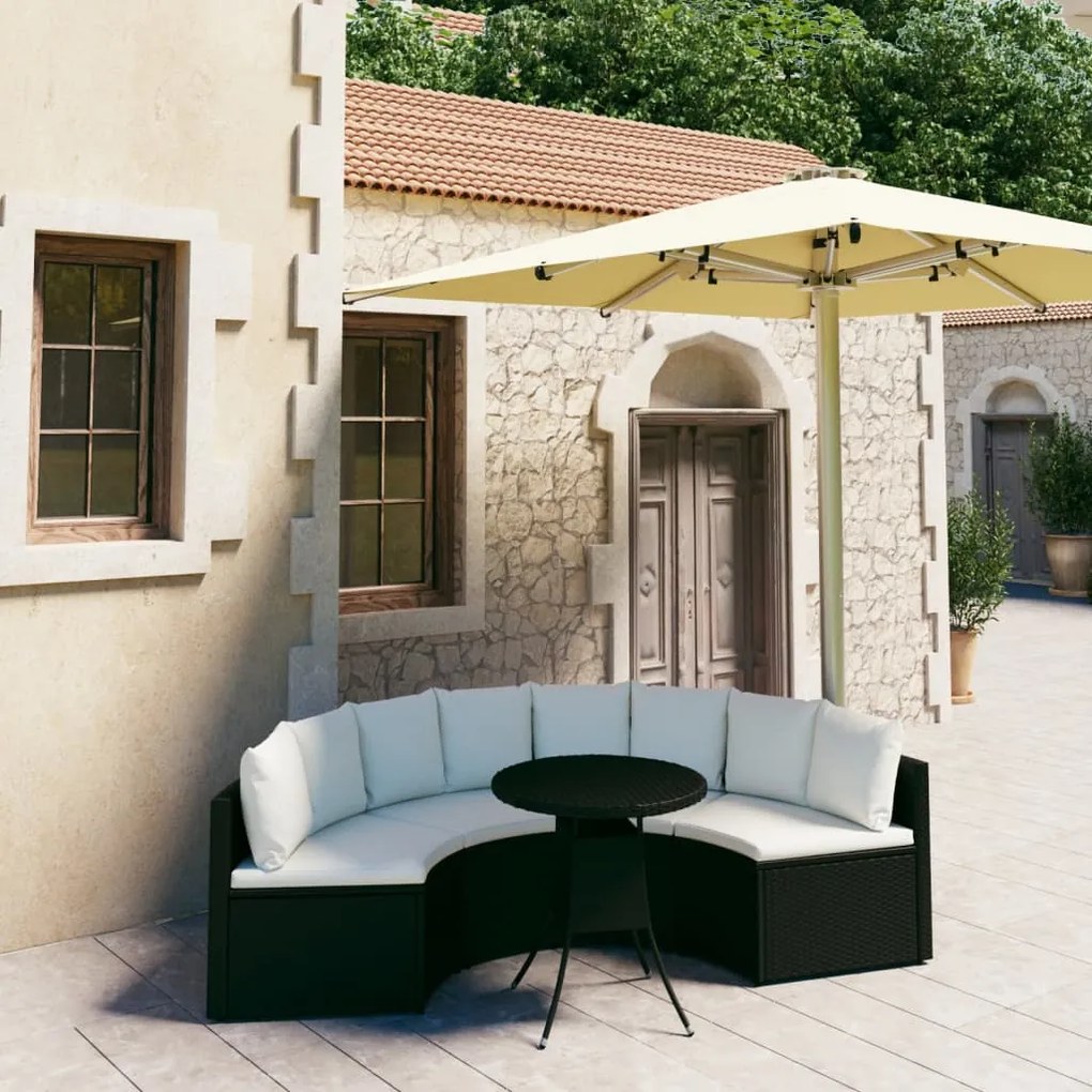 Set divani da giardino 5 pz con cuscini in polyrattan nero