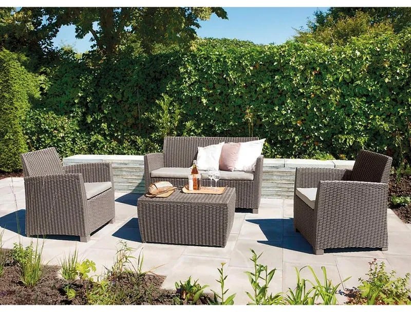 Salotto da giardino Mia ALLIBERT marrone con cuscini in poliestere beige per 4 persone