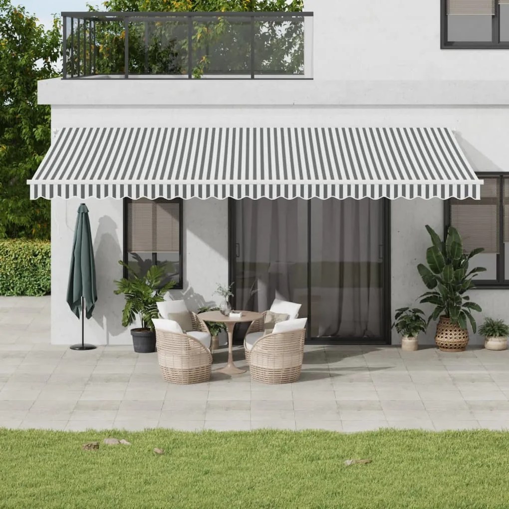 Tenda Da Sole Retrattile Manuale Antracite E Bianco 600x300 Cm /