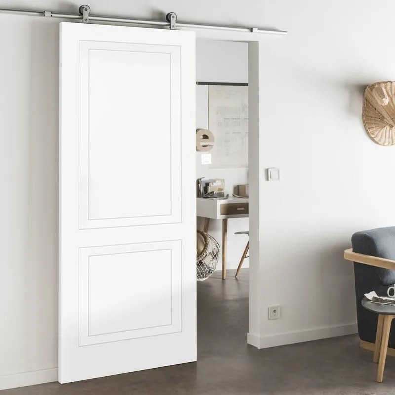 Porta scorrevole reversibile Clew in mdf bianco, L 92.5 x H 211.5 cm, con binario Loft Alluminio