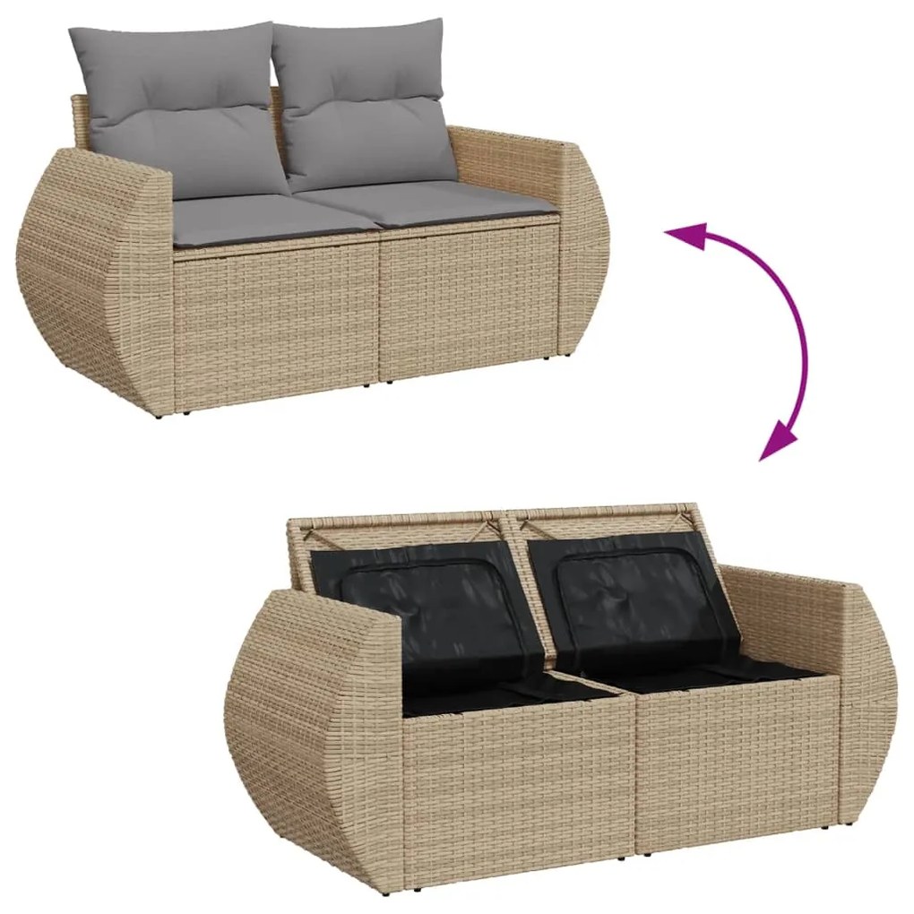 Divano da Giardino con Cuscini a 2 Posti Beige in Polyrattan