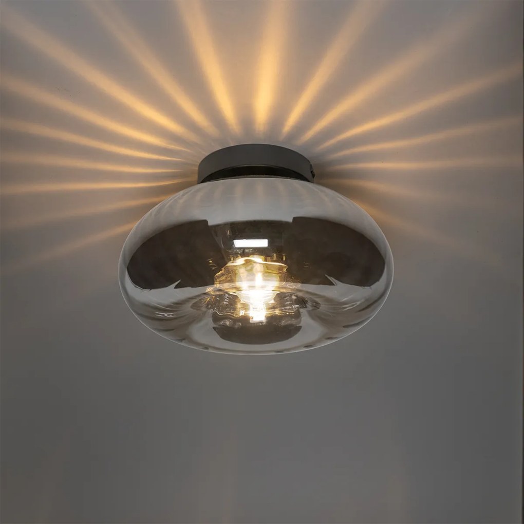Plafoniera Art Déco nera con vetro fumé - Ayesha