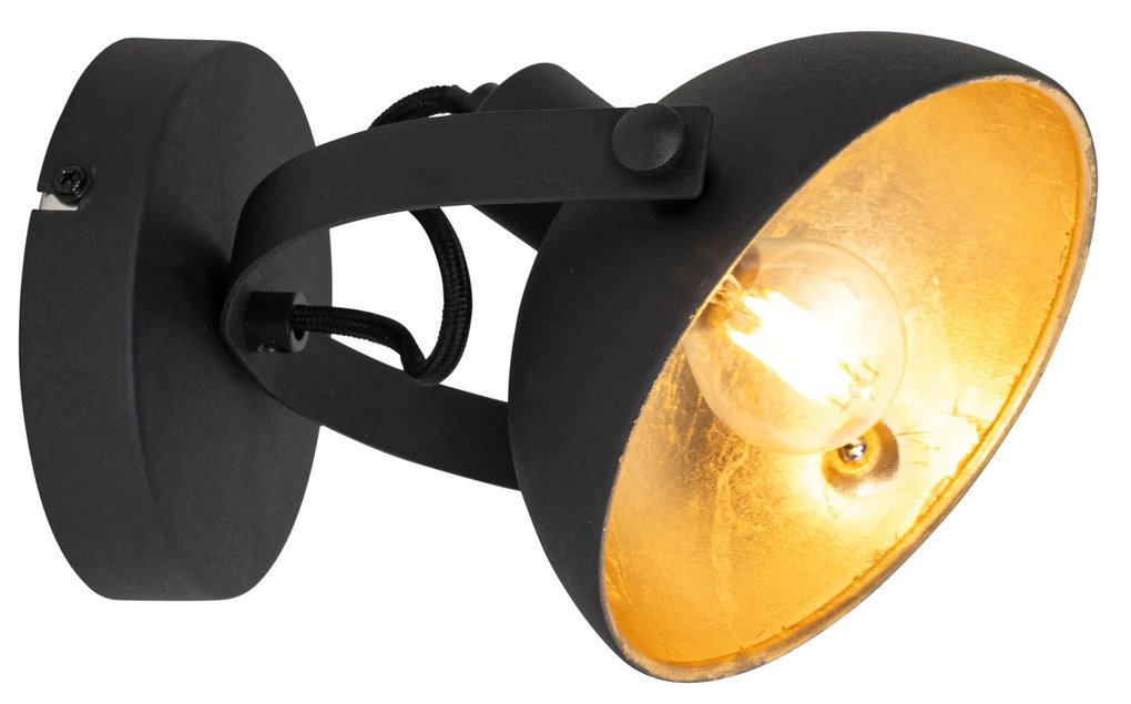 Lampada da soffitto industriale nera con oro regolabile 15 cm - Magnax