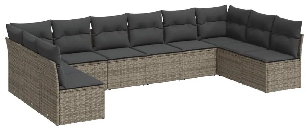 Set Divano da Giardino 10 pz con Cuscini Grigio in Polyrattan