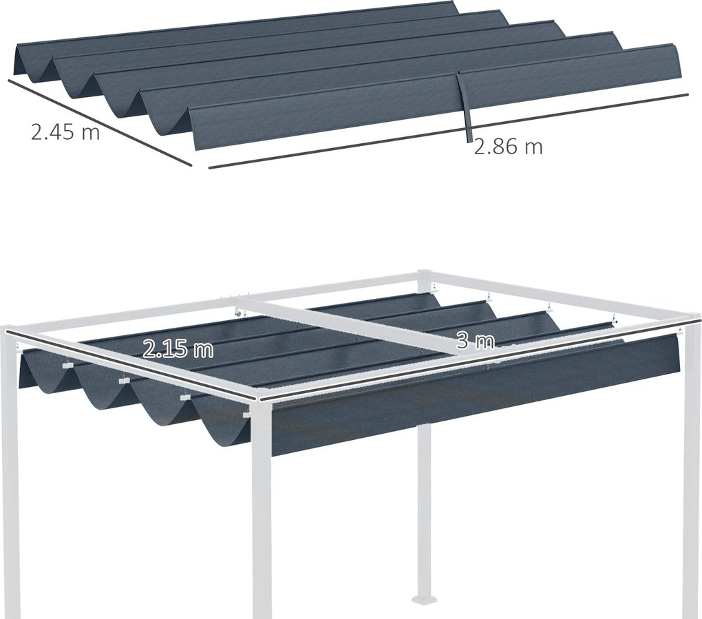 Telo di Ricambio per Pergola da Giardino 286x245 cm in Poliestere Grigio Scuro...