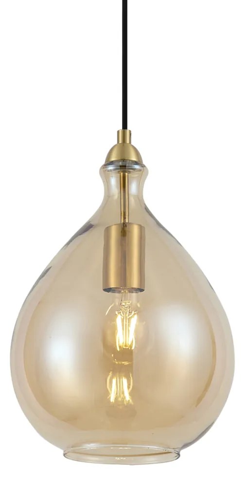 Lampada a sospensione moderna oro con vetro ambrato - Traditional