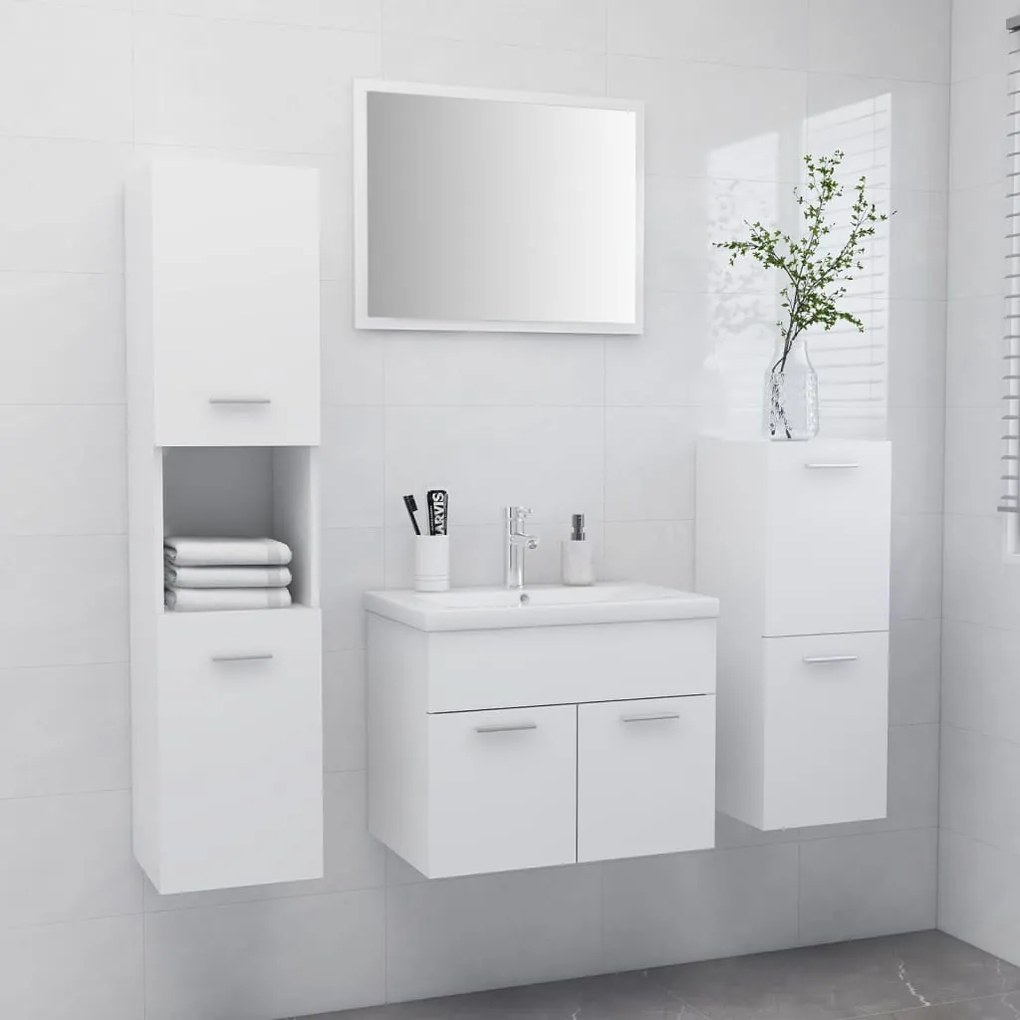 Set Mobili Da Bagno Bianco İn Legno Multistrato /