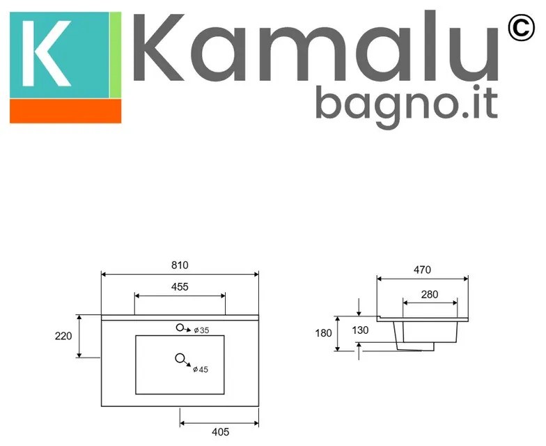 Kamalu - lavabo da incasso 81cm per mobile | litos-k7080