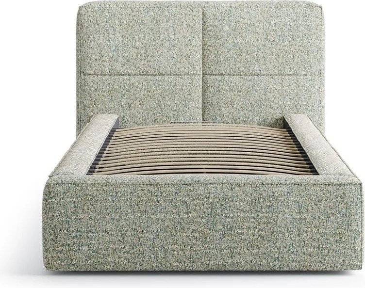 Letto singolo imbottito verde con contenitore con rete inclusa 90x200 cm Darren – Micadoni