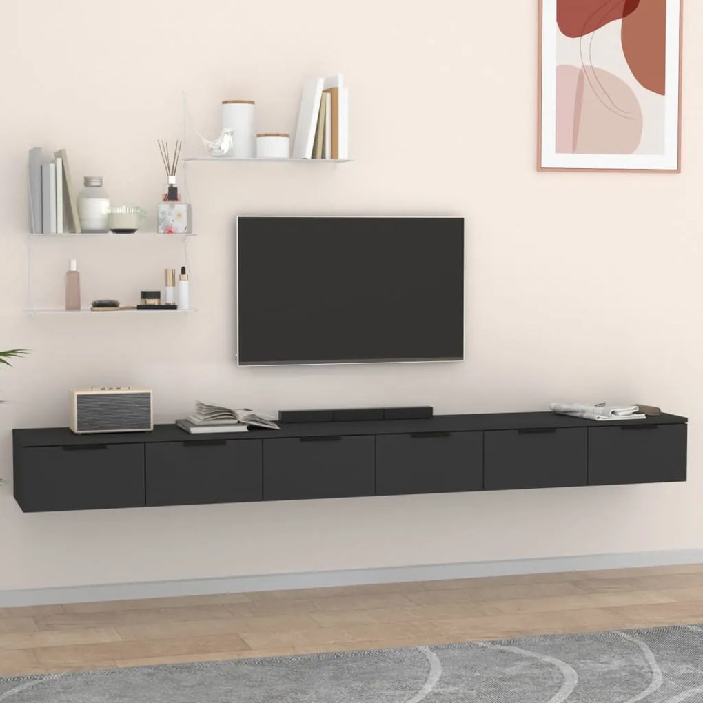 Mobili A Parete 2 Pz Nero 102x30x20 Cm İn Legno Multistrato /